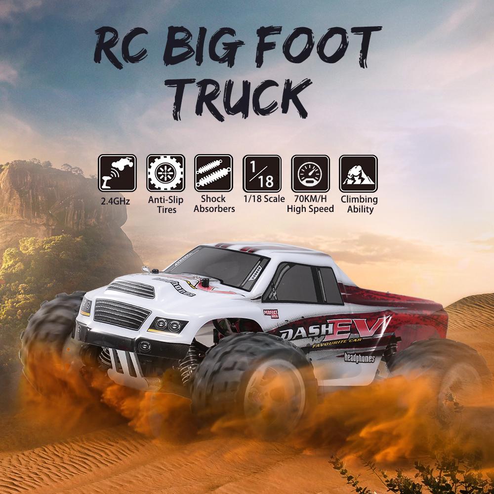 Радиоуправляемые автомобили WLtoys A979-B 2.4G 1/18 Радиоуправляемая машина 4WD 70 км/ч Высокоскоростной электрический полностью пропорциональный большой ножной грузовик RC 1 красный