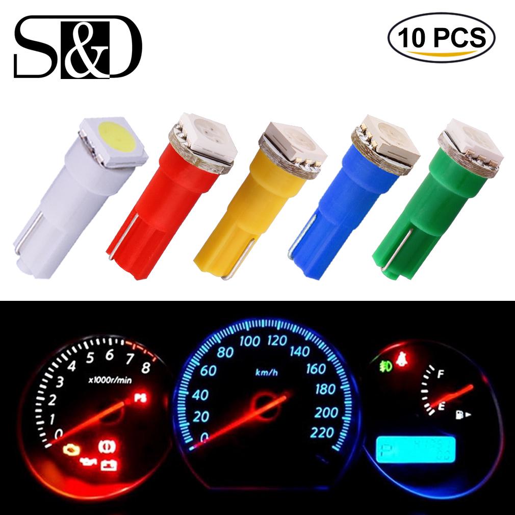 10 шт.T5 1 SMD красная приборная панель, клин, светодиодная лампа для автомобиля, лампа 74, светодиодные автомобильные лампы, внутренние огни, автомобильный источник света, парковка 12 В белый