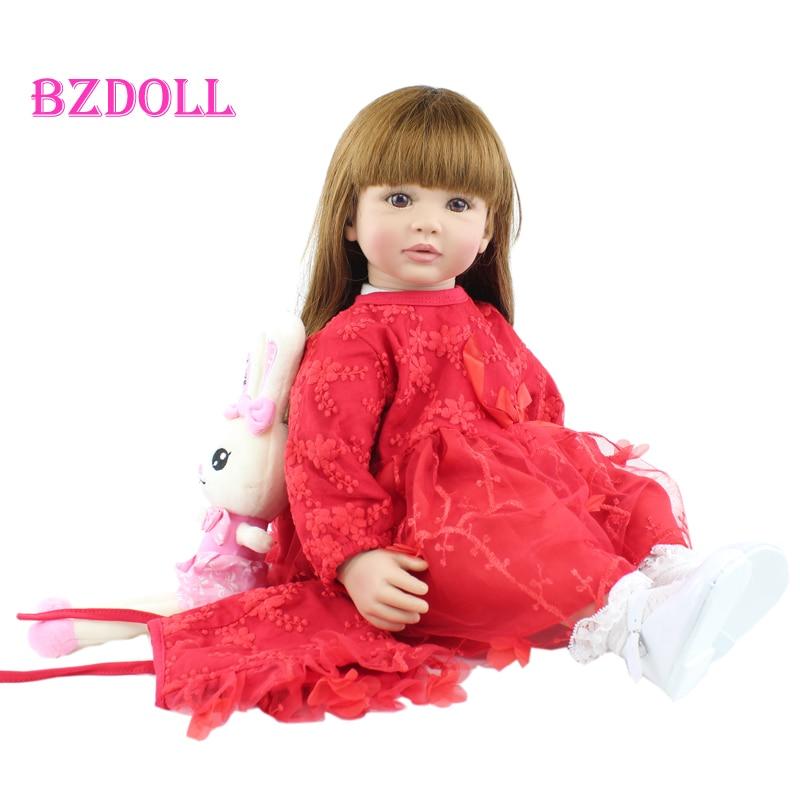 BZDOLL 24-дюймовая мягкая силиконовая кукла Reborn для малышей, игрушки для девочек 60 см, наряд с длинными волосами, платье принцессы, как живой ребенок, подарок на день рождения 60cm Doll, Brown eyes