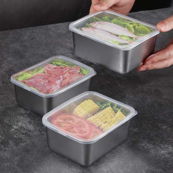 Ланчбоксы Гарнир для тушеного мяса с крышкой из нержавеющей стали, дизайн с изогнутыми краями, стабильное размещение, студенческая коробка для бенто, поднос для обеда, герметичная коробка для овощей серебряный