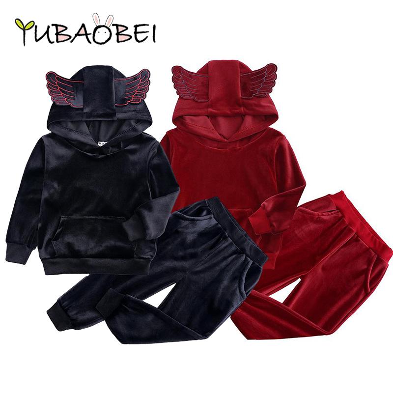 YUBAOBEI бархатный комплект одежды с капюшоном для маленьких мальчиков и девочек, детская куртка, пальто, брюки, костюм для спортивных костюмов, спортивные костюмы, комплект детской одежды для малышей 6T