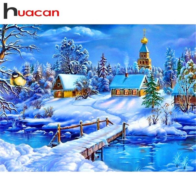 Huacan Алмазная мозаика Пейзаж Картинки Стразы Алмазная вышивка Зима 30*20 cm