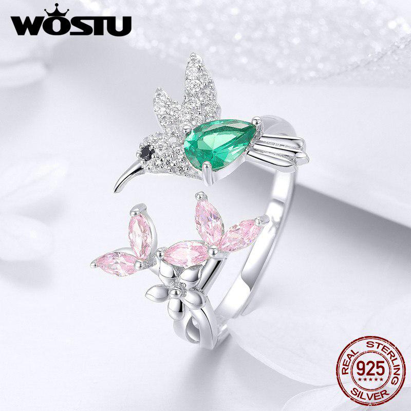 WOSTU Аутентичные кольца из стерлингового серебра 925 пробы с платиновым покрытием и цирконом Кольцо «Подарок колибри» Ring серебряный