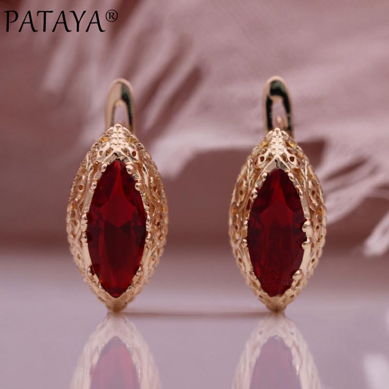 Серьги-капли PATAYA Red Green Horse Eye, трендовые женские винтажные серьги из розового золота