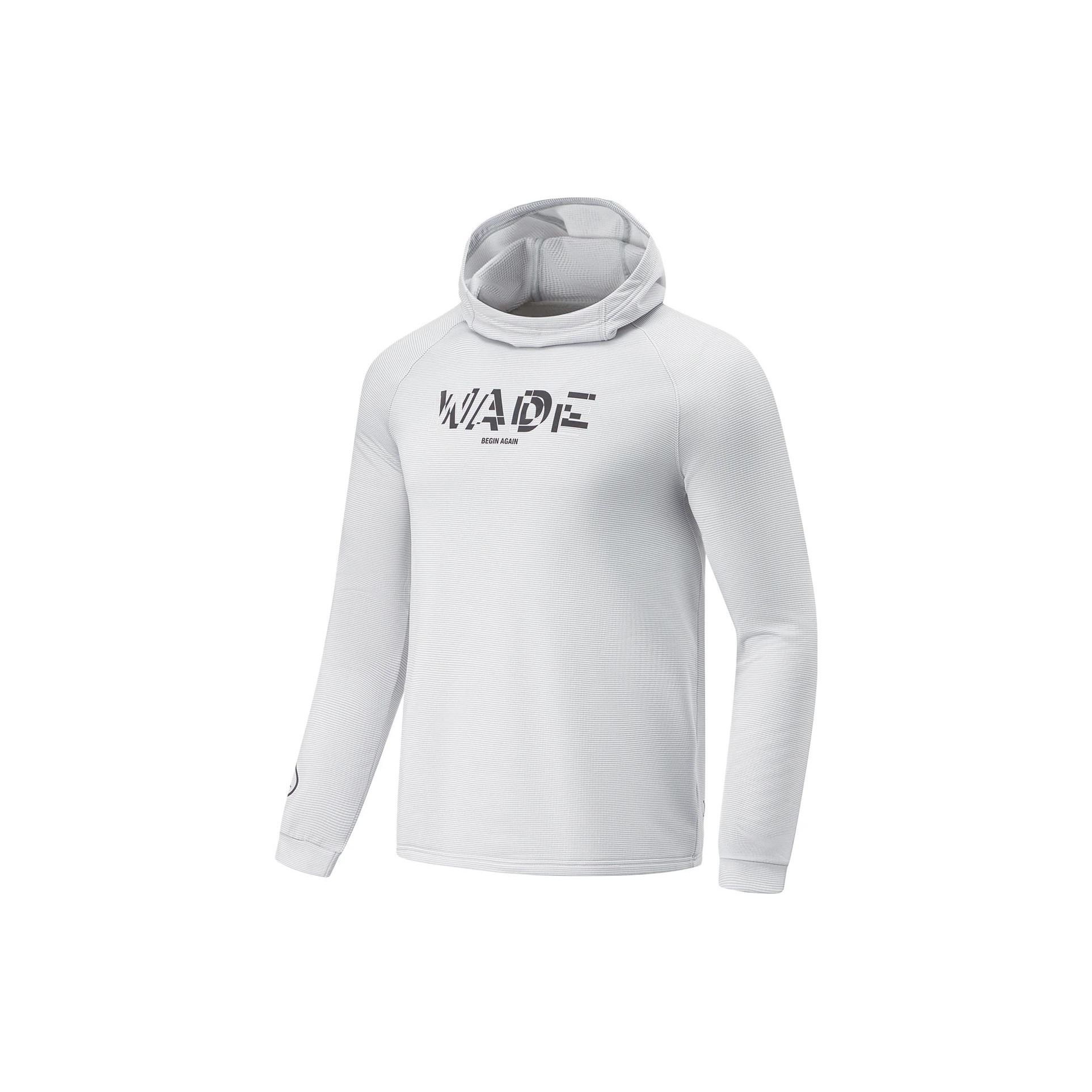 Li-Ning Wade Series с логотипом и принтом на флисовой подкладке, облегающий пуловер с капюшоном, мужская толстовка с капюшоном, цветочно-серый, речной, каменно-серый, AWDT917-2 L