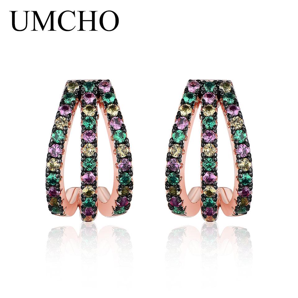 UMCHO красочные серьги-гвоздики с драгоценными камнями из настоящего стерлингового серебра 925 пробы, серьги для женщин, модные вечерние украшения, простые серьги