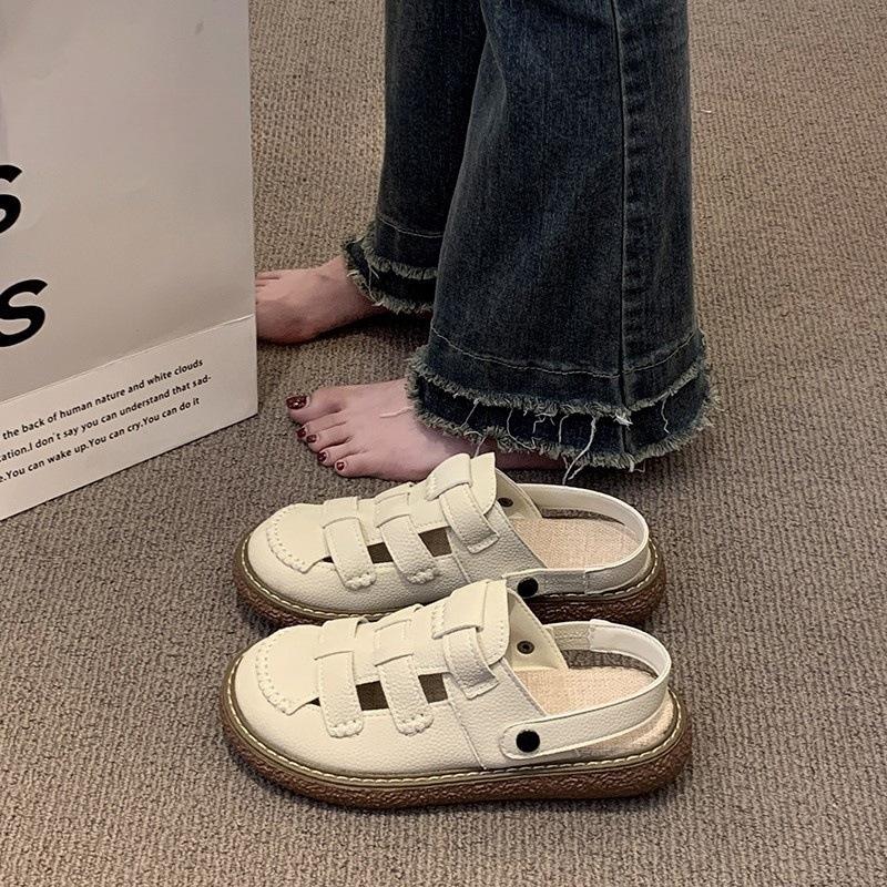 Мода Two Way Wear Женские сандалии с закрытым носком Удобные повседневные тапочки Ретро римские сандалии Студенческие сандалии Sandalias De Mujer 35 бежевый