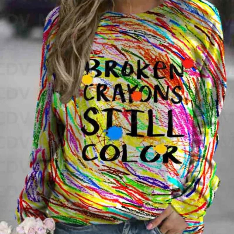 Сломанные мелки Still Color Повседневная толстовка с длинным рукавом Толстовка с 3D-принтом Женский пуловер S