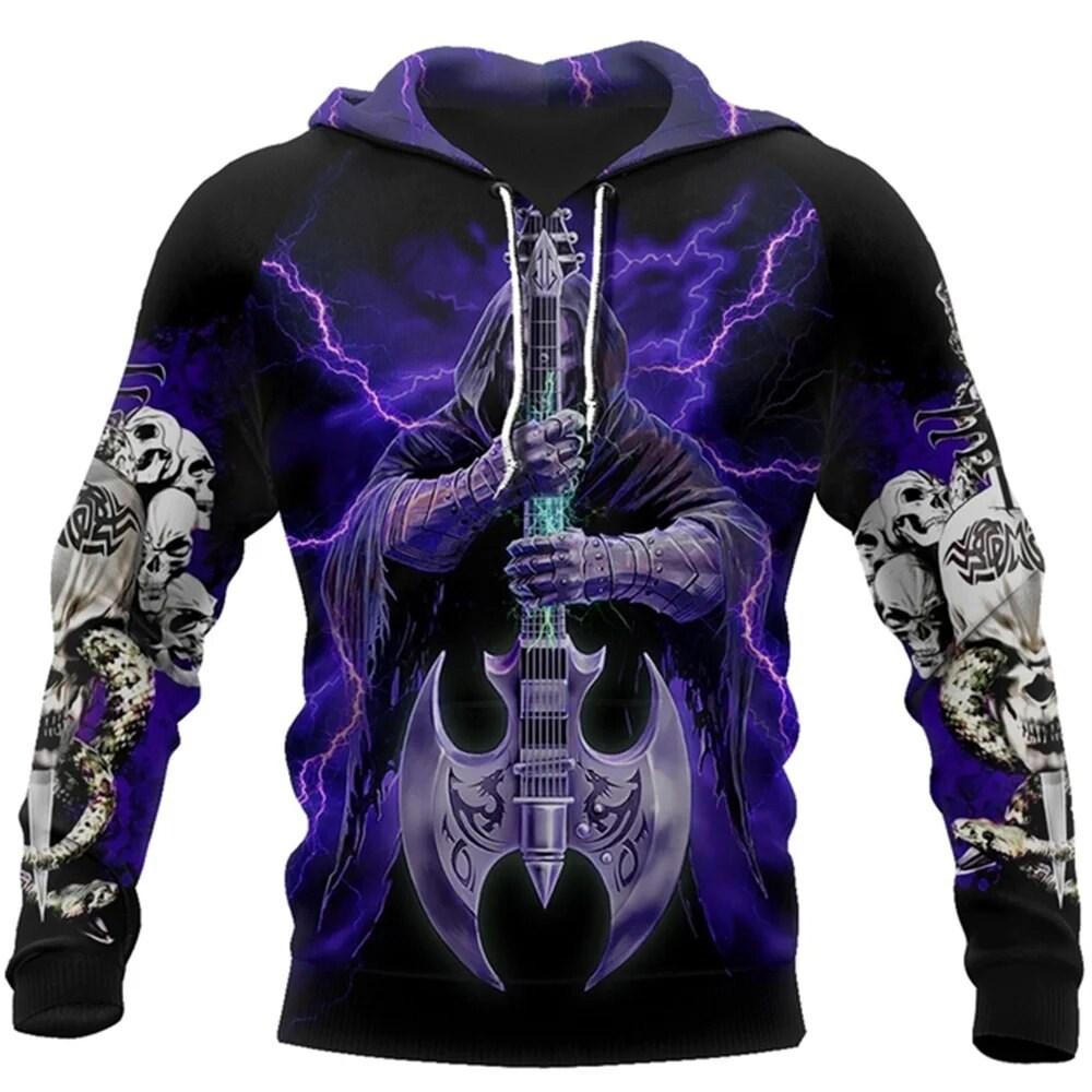 2023 Модные мужские толстовки с принтом 3D-черепов Осень Новые толстовки Harajuku Street Vintage Clothing Свободные толстовки с капюшоном S