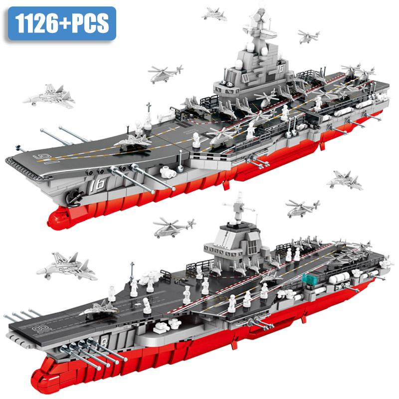 Военная серия, модель авианосца-истребителя, строительные блоки MOC, армейский военный корабль, лодка, кирпичи, игрушки для детей, мальчиков, подарки для взрослых, без коробки