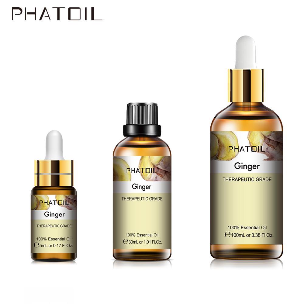 PHATOIL 5/10/30/100 мл эфирное масло чистого имбиря для роста волос, предотвращения выпадения волос, повышения иммунитета, лечения мышечных растяжений, водорастворимое масло 1 PC