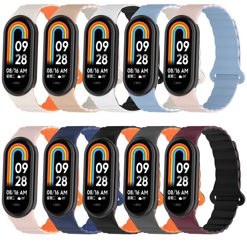  Магнитный ремешок-петля для браслета Xiaomi Mi Band 9, силиконовый сменный браслет для умных часов Mi Band 8, ремешок Correa оранжевый/белый