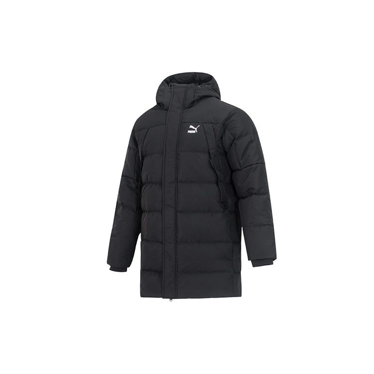PUMA однотонный ветрозащитный теплый пуховик с капюшоном и принтом логотипа, мужская верхняя одежда, черный 535582-01 S