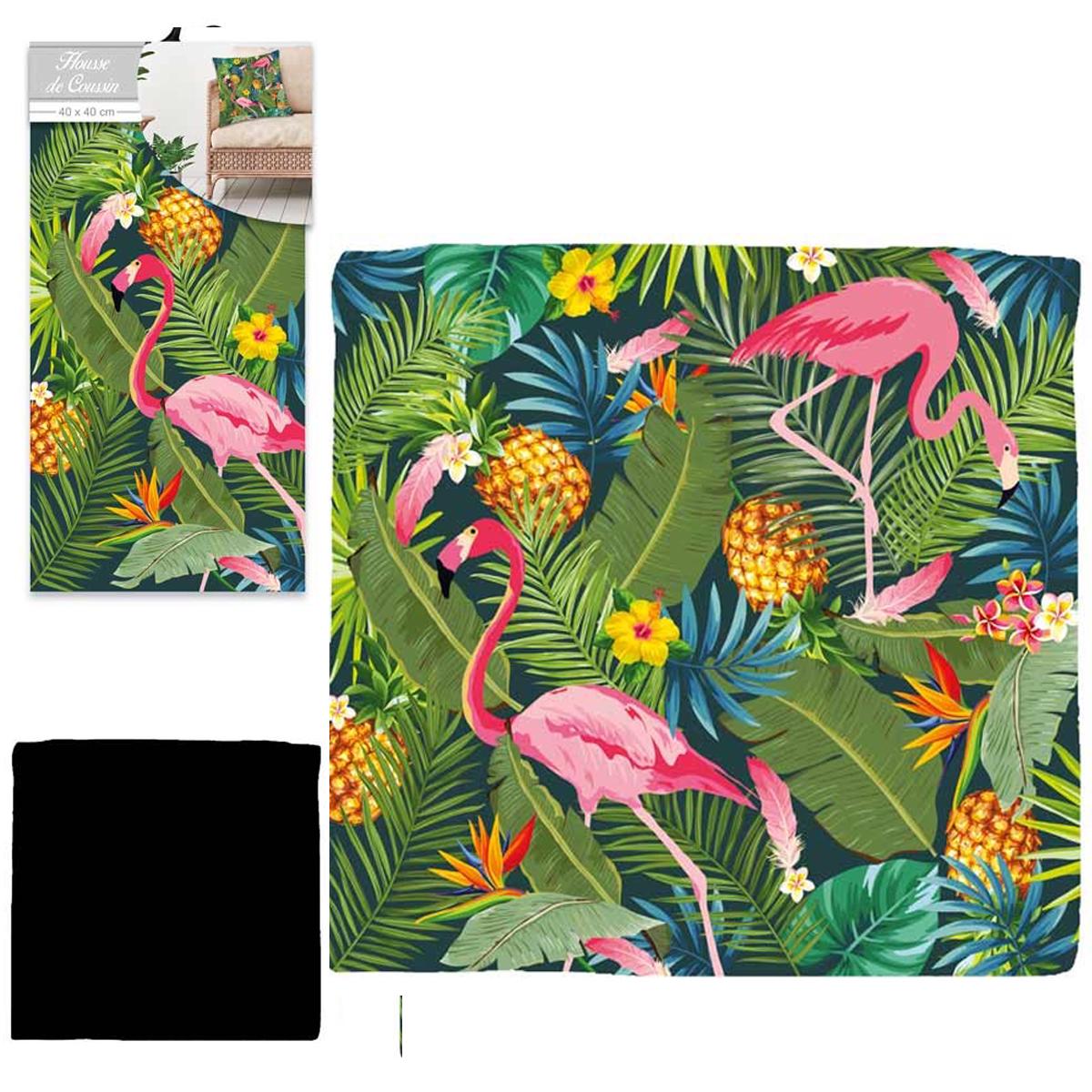 Les Trésors De Lily [Q5506] - Дизайнерский чехол для подушки  Flamant Rose  зелено-розовый - 40x40 см. зелёный