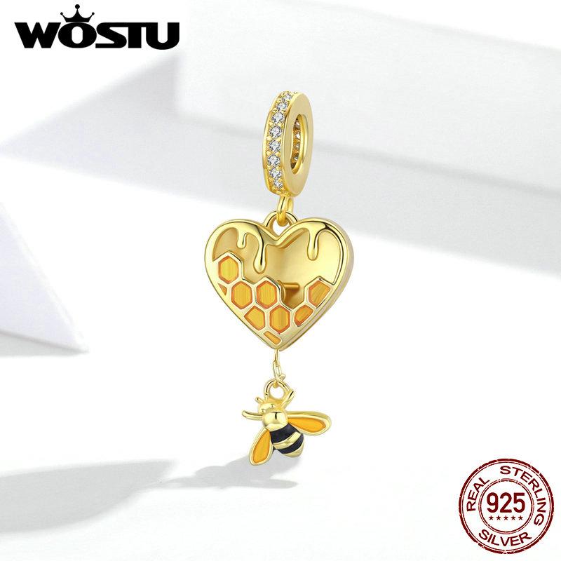 WOSTU Стерлингового Серебра 925 пробы Соты Шарм CZ Бусины подходят Оригинальный Браслет DIY Женские Ювелирные Изделия 925 silver