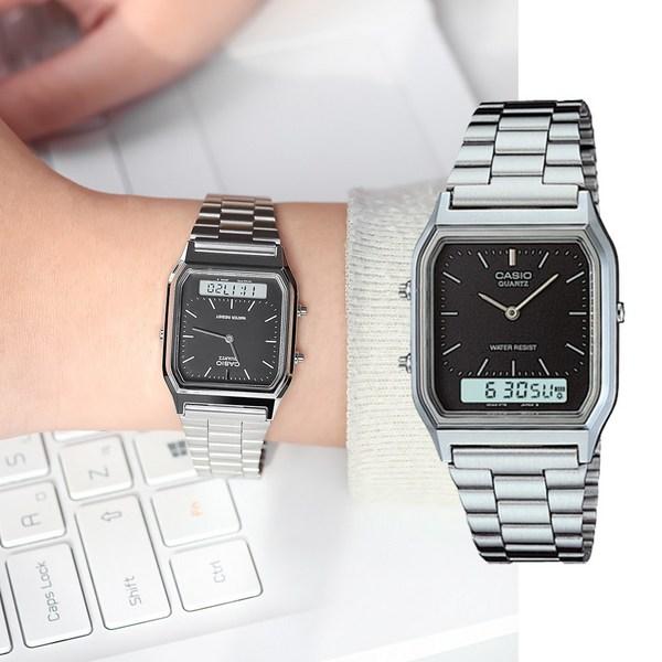 Винтажные квадратные металлические часы Casio AQ-230A, наручные часы, повседневные студенческие пары