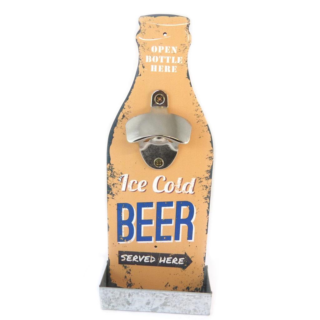 Les Trésors De Lily [P2076] - Деревянная настенная открывалка для бутылок Beer, бежевая (здесь подается ледяное пиво) - 30x12 см оранжевый