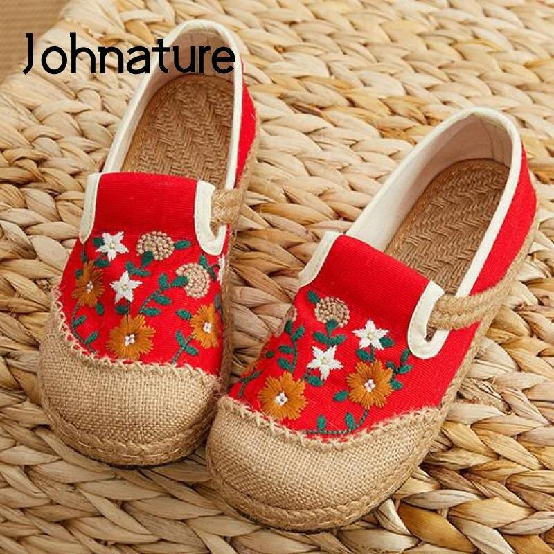 Johnature женская обувь на плоской подошве с вышивкой и круглым носком, с цветочным принтом, повседневная женская обувь из хлопка и льна в национальном стиле, лаконичная женская обувь ручной работы 35 бежевый