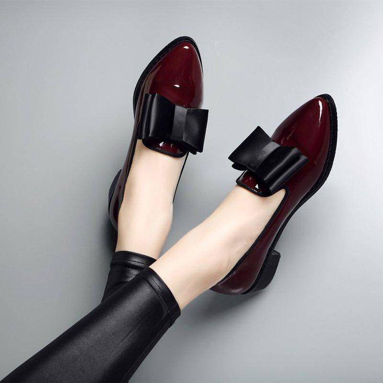 ShoesBox Bowknot 2020 Летние женские блестящие туфли из искусственной кожи на массивном низком каблуке 35 чёрный