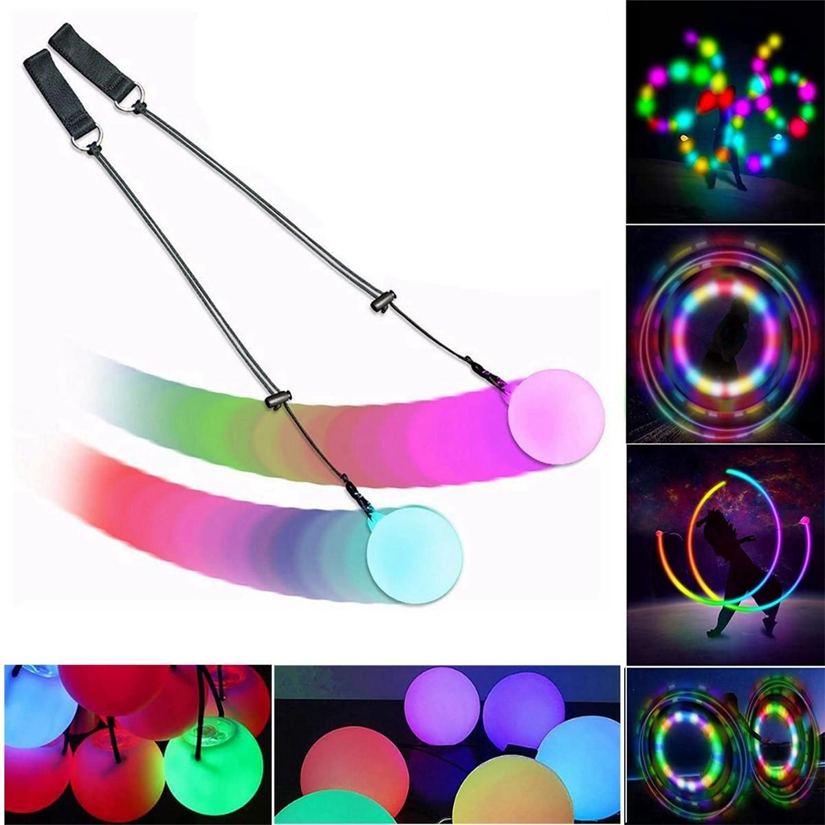   Joom Светодиодные 7 цветов Poi Glow Poi Многофункциональные светодиодные светящиеся пои Радуга с выцветанием и высоким стробоскопом Вращающиеся светодиодные светящиеся игрушки Светящиеся шары One Size