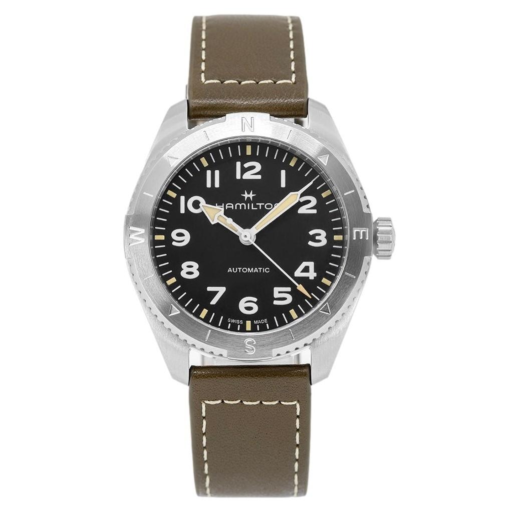 Hamilton Khaki Field Expedition кожаный ремешок черный циферблат автоматические часы H70315830 100M мужские часы чёрный