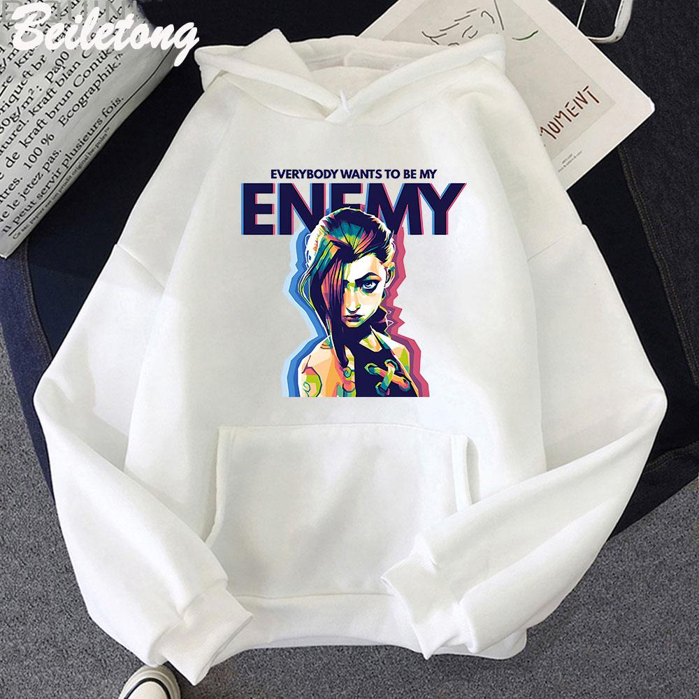 Толстовка Jinx Arcane Plus Size с капюшоном ENEMY Cool Graphic Print Hooded Women Sweatshirts Hip Hop Autumn Winter warm Female Sudaderas L