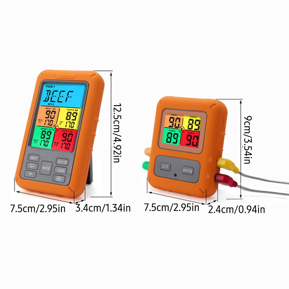 Беспроводной термометр для мяса с 4 зондами, цветной ЖК-дисплей с дальним радиусом действия 328 футов и подсветкой, обратный отсчет Single Color Display
