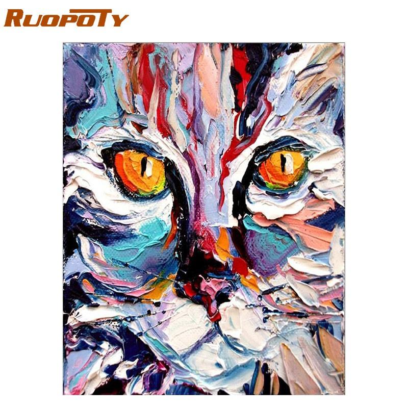 RUOPOTY рамка кошка Diy картина по номерам ручная роспись маслом животные каллиграфия живопись для гостиной домашний декор 40x50CM NO Frame