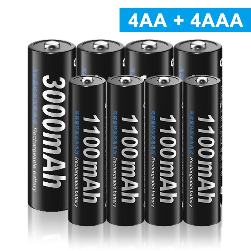 Аккумуляторная батарея PALO Ni-MH AA 1,2 В AA(HR6) 3000 мАч и Ni-MH аккумуляторы AAA(HR03) 1100 мАч 2A/3A чёрный