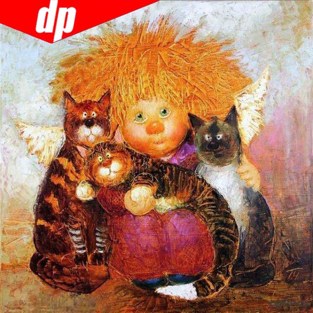 5D DIY Алмазная картина Мультфильм и Кошка Рукоделие Алмазная вышивка Крестом Круглая 25x25