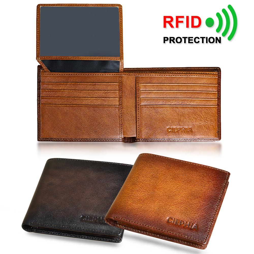 Кошельки из натуральной кожи с RFID-блокировкой для мужчин, винтажный кошелек из натуральной кожи большой емкости с верхним слоем и 2 окнами для удостоверения личности, подарки для него коричневый