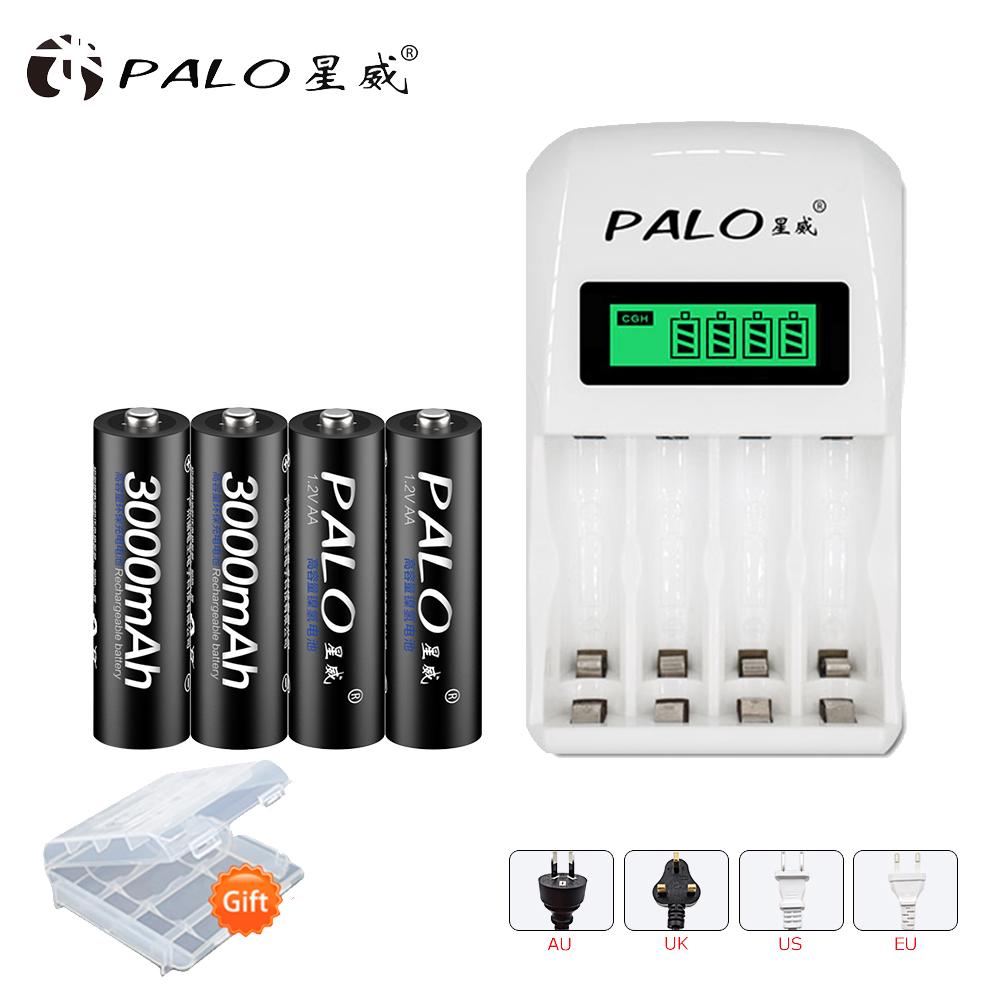 Интеллектуальное зарядное устройство PALO с 4 слотами и ЖК-дисплеем для AA AAA NiCd NiMh с 4 перезаряжаемыми батареями AA EU