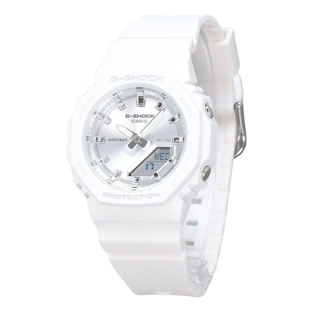 Casio G-Shock аналоговые цифровые белые смоляные био-ремешок серебристый циферблат кварцевые женские часы GMA-P2100VA-7A 200M серебряный