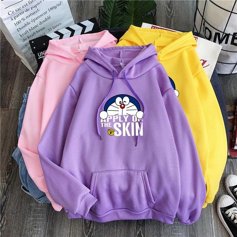 Осенние толстовки с длинными рукавами с мультяшным принтом Doraemon Harajuku Kawaii толстовка с круглым вырезом уличная одежда аниме толстовки для унисекс L