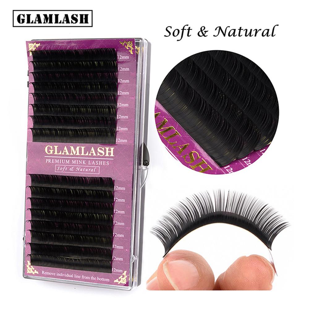 GLAMLASH 16 рядов 0,20 C CC D Классическое наращивание натуральных ресниц, индивидуальное наращивание ресниц 7-16 мм, объемные мягкие ресницы из искусственной норки 0.20 C 7mm чёрный