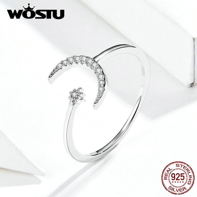 WOSTU Кольцо из стерлингового серебра 925 пробы  Луна и звёзды Ring