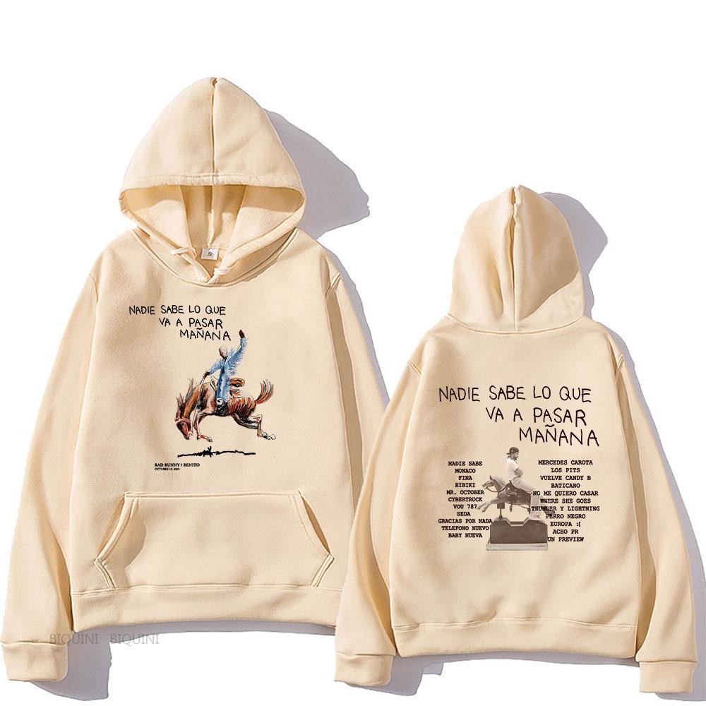 Bad Bunny RIP Hoodies Альбом Nadie Sabe Lo Que Va Pasar Manana Толстовки Мужские/Женские Хип-Хоп Одежда Осень Зима Флисовая Толстовка XS хаки