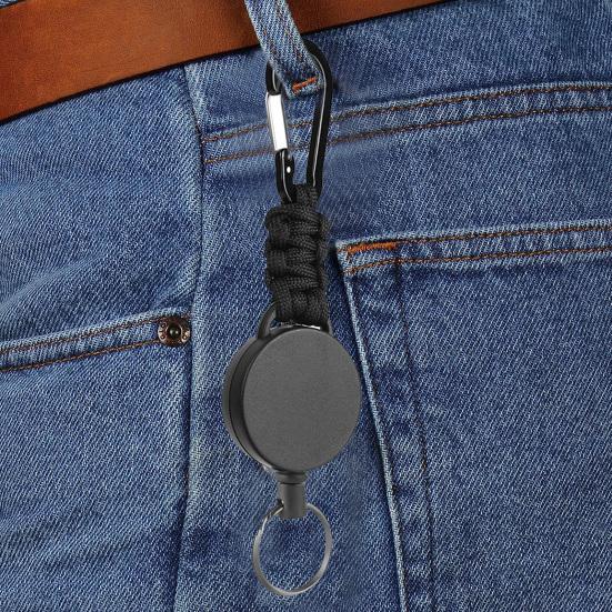 2 шт., брелки с карабином, 60 см, выдвижной стальной провод, многофункциональный выдвижной держатель для удостоверения личности, уличный выдвижной брелок с защитой от потери чёрный
