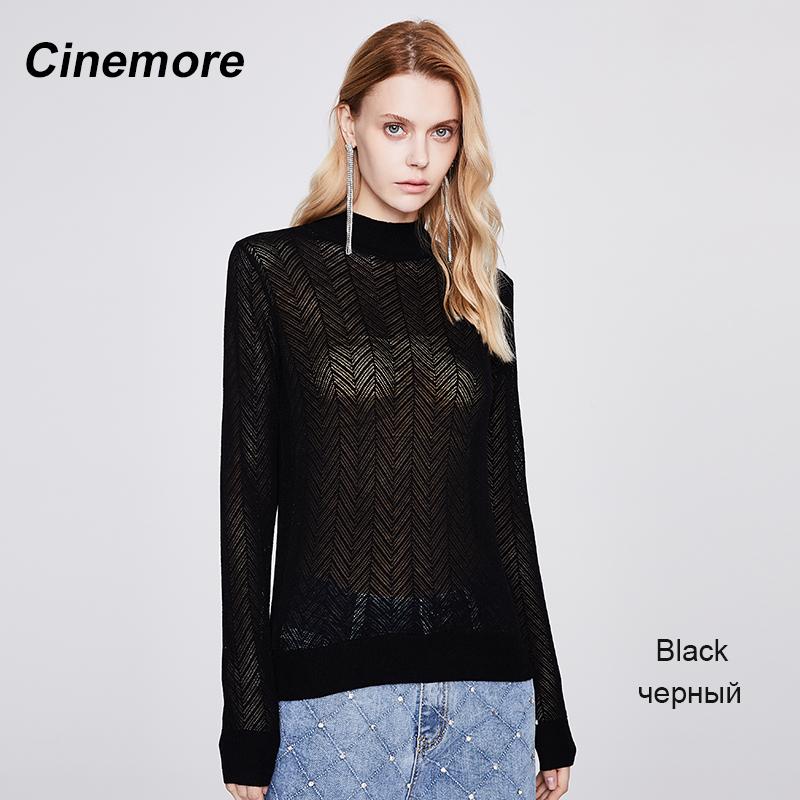 Cinemore 2021 женский топ с круглым вырезом, новинка осени, прозрачный низ, уличная одежда, модный однотонный женский свитер с полой внутренней частью BK5199 M белый