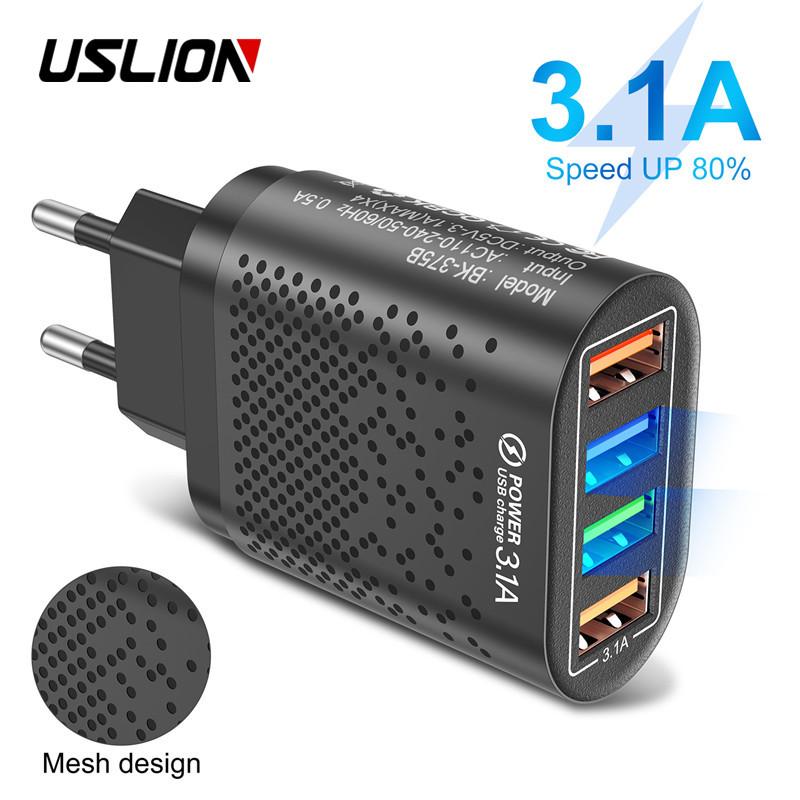 USLION Quick Charge 3,0 для iPhone, настенное зарядное устройство, быстрая зарядка для Samsung S10 S9 S8, штекер Xiaomi Mi Huawei, адаптер для зарядных устройств для мобильных телефонов UK Plug белый
