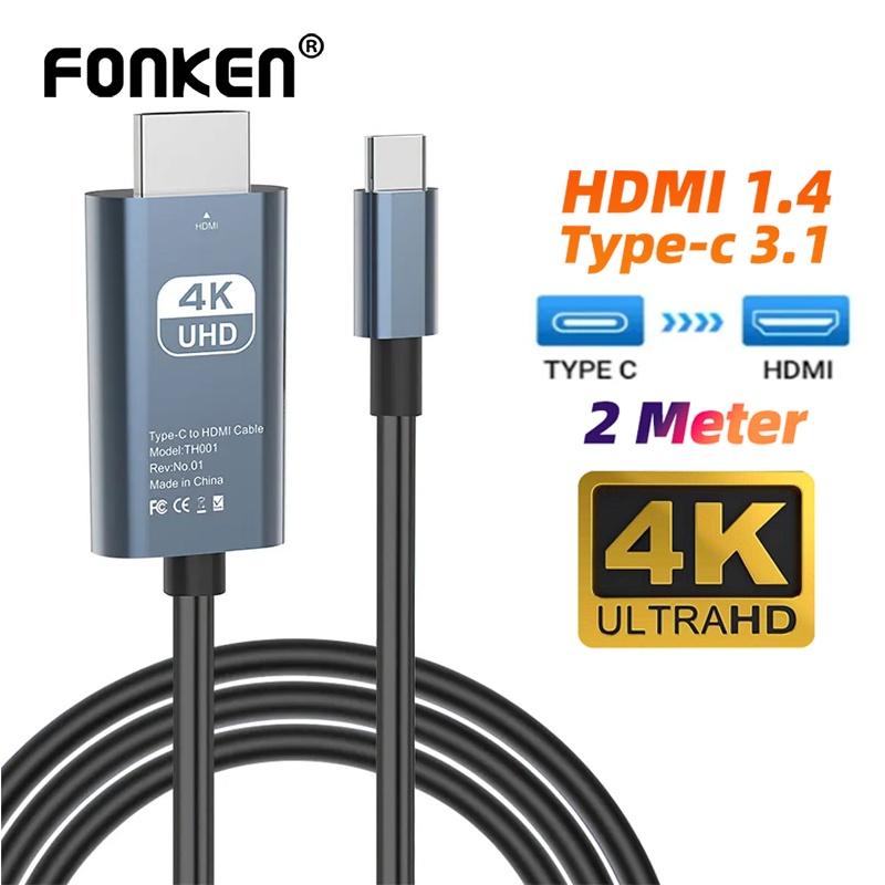 Кабель Fonken Type-C 3,1 к HDMI 1,4, 4K, 30 Гц, HD ТВ-кабель, адаптер, высокоскоростной проекционный кабель для телефона, планшета, MacBook
