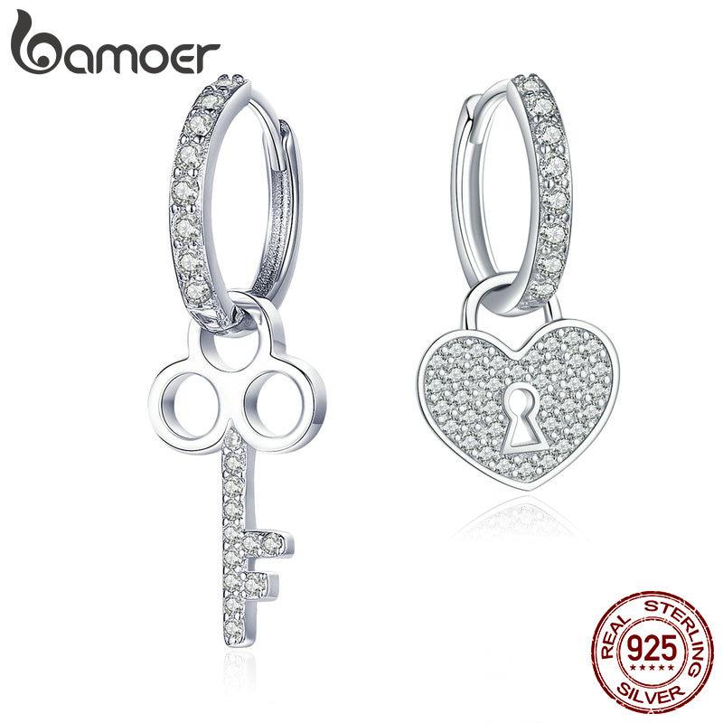 BAMOER Classic 100% стерлингового серебра 925 пробы в форме сердца в форме сердца с замком для ключей для женщин
