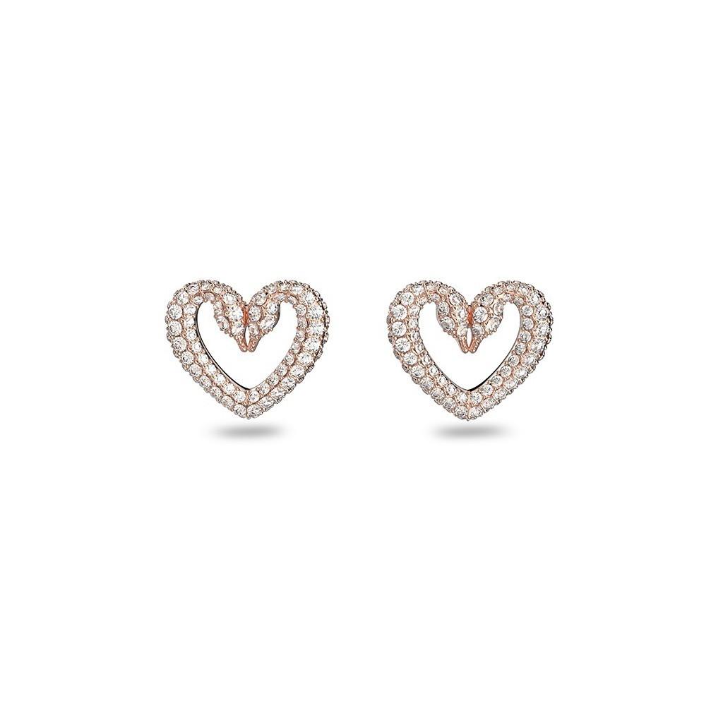 Серьги-гвоздики Swarovski Una из розового золота с лебединым вырезом и сердцем 5628659 для женщин