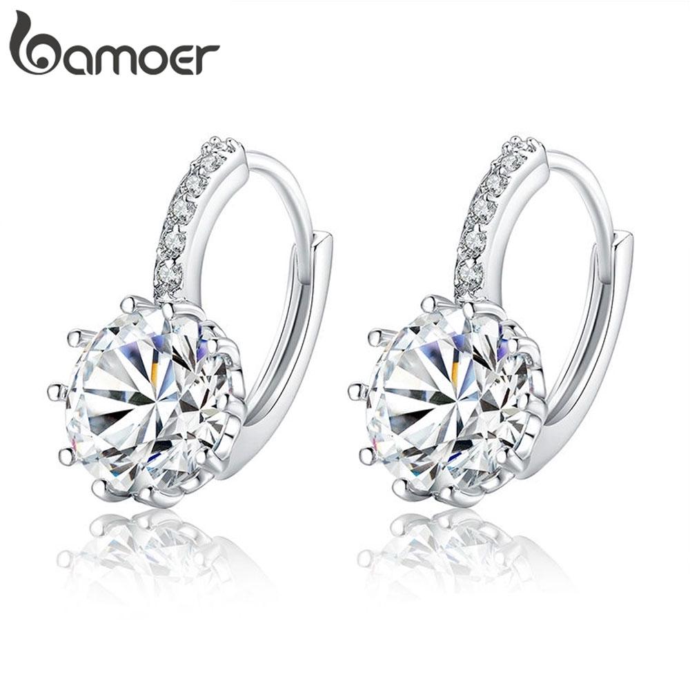 BAMOER модные круглые серьги-кольца из натурального серебра с цирконом AAA для женщин, ювелирные изделия в подарок Earrings