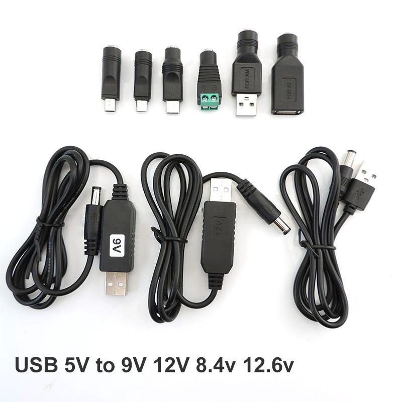 USB 5 В до 9 В 12 В 12,6 В 8,4 В повышающая линия питания до постоянного тока 5,5x2,1 мм штекерный мини 5-контактный тип c разъем модуля повышающего кабеля кабельный преобразователь DC female