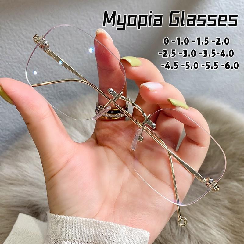 Модные очки для близорукости, унисекс, квадратные, безрамочные, с анти-синим светом, ультра-легкие металлические, высококачественные, для женщин и мужчин, без очков 0
