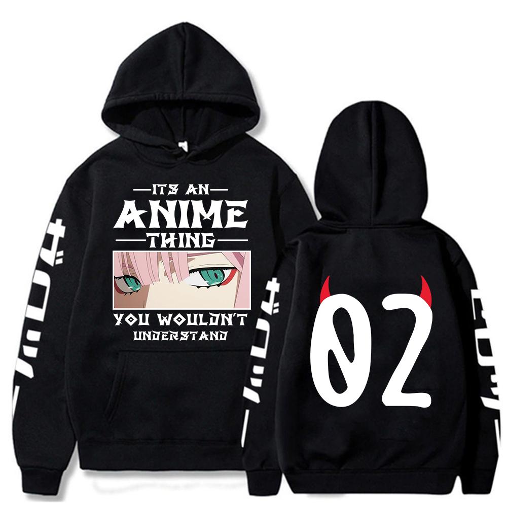 Толстовка с капюшоном в стиле аниме Darling In The Franxx для мужчин и женщин, модные толстовки в стиле Харадзюку с длинными рукавами Zero Two, толстовка в стиле хип-хоп S чёрный