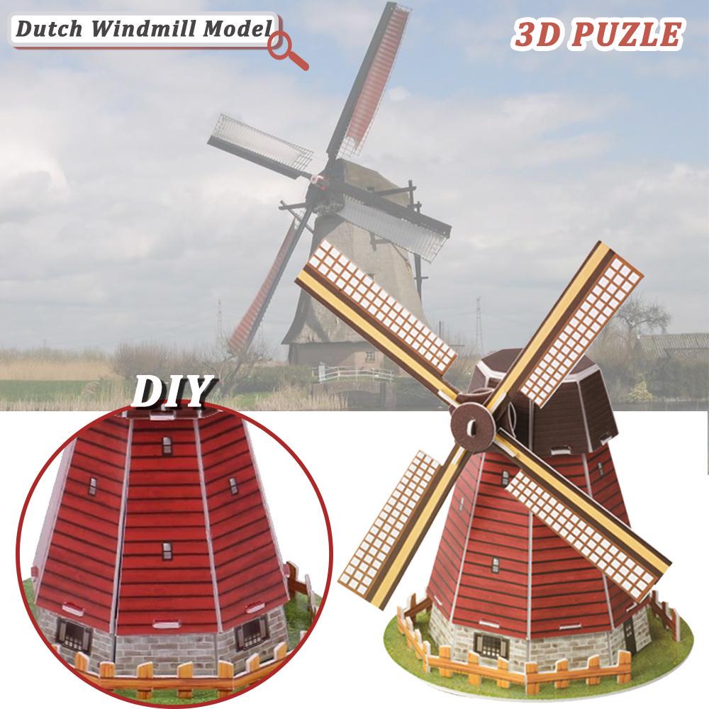 3D Пазлы Игрушки для детей Архитектура DIY Пазл Собранная модель голландской мельницы для детей Подарки