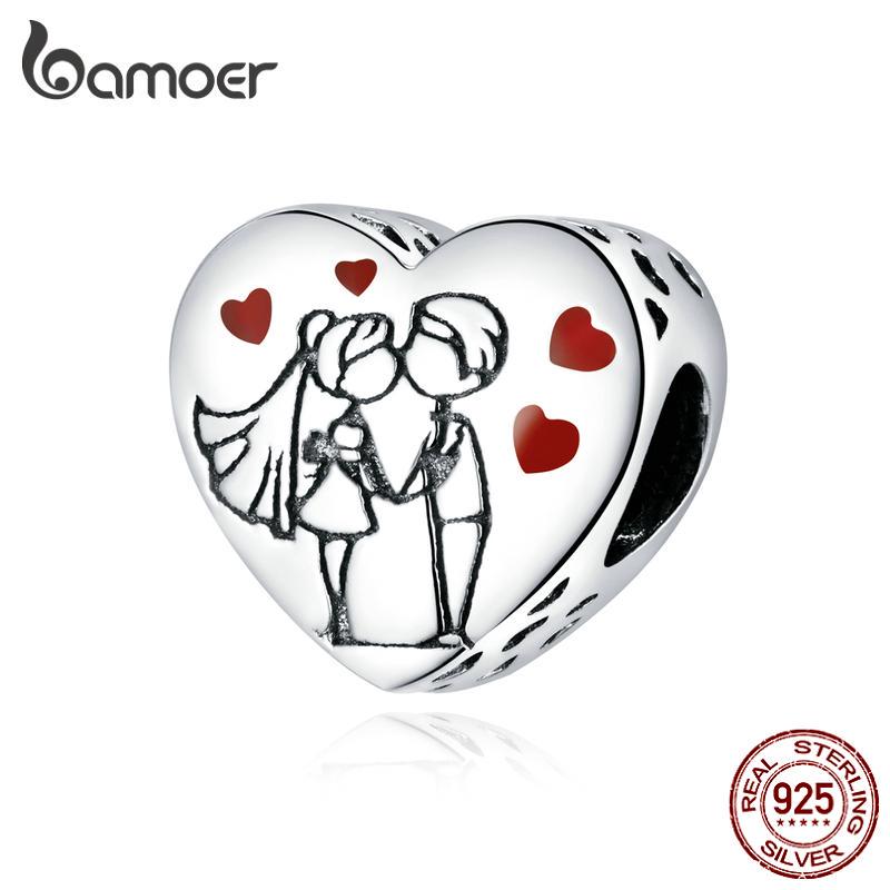 BAMOER уникальный дизайн, подвеска из стерлингового серебра 925 пробы Sweet Time, подвеска в форме сердца, подходит для оригинального браслета, ювелирное изделие для пары, подарок 925 silver