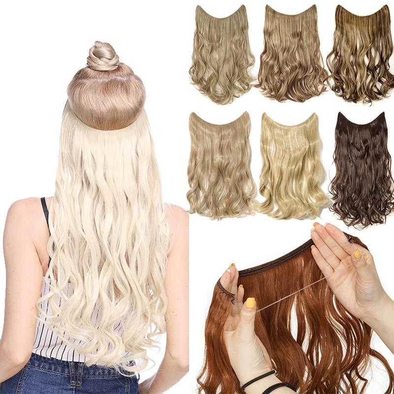 LISI HAIR Невидимая проволока без зажимов для наращивания волос Натуральные длинные вьющиеся синтетические волосы для наращивания для женщин